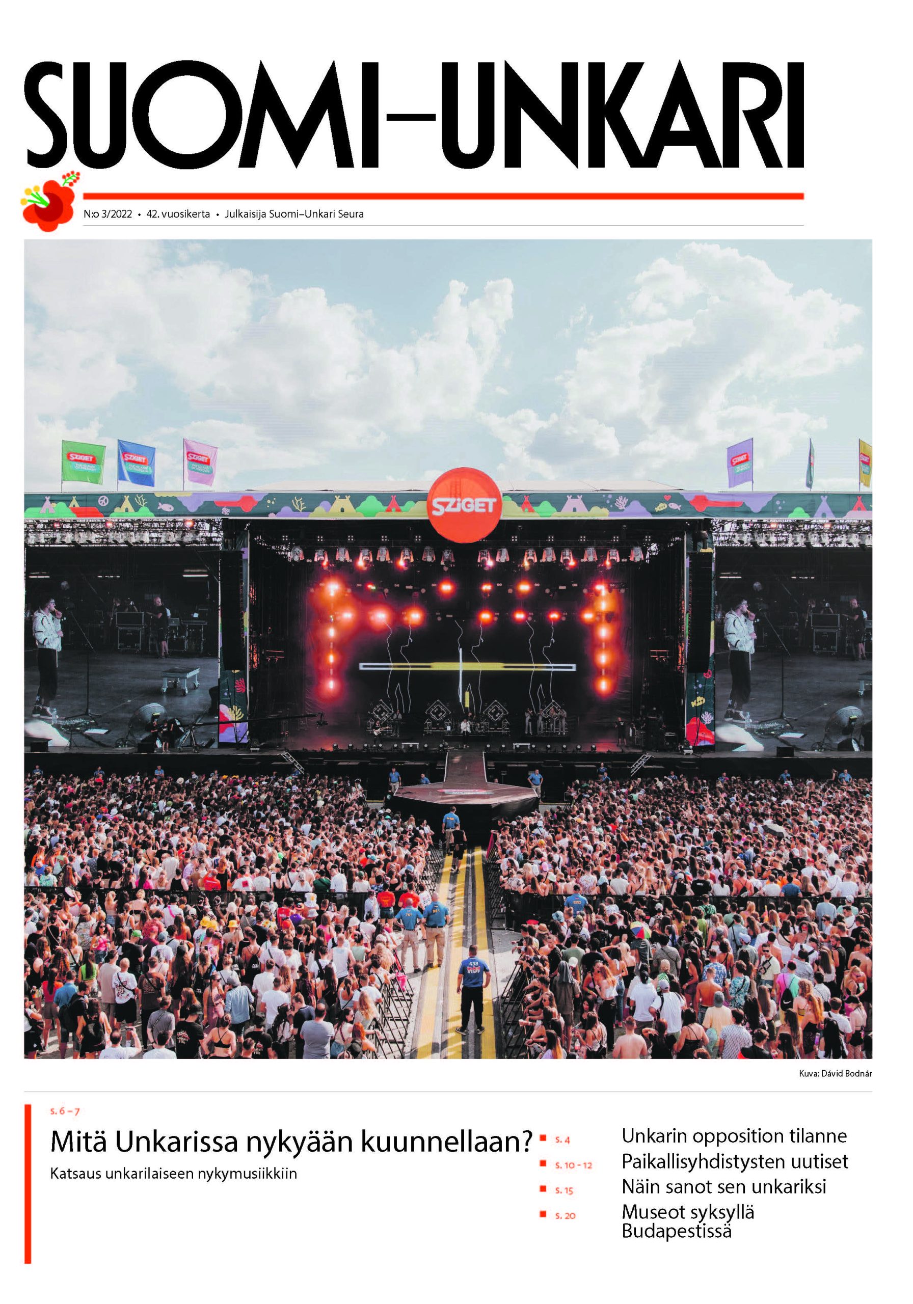 Suomi-Unkari -lehden kansi - kuva Sziget-festareiden suuresta lavasta